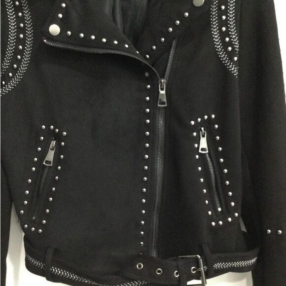Aqua Jacket Women’s Size Small Color Black Faux Suede Moto Jacket With Studs - Picture 5 of 13